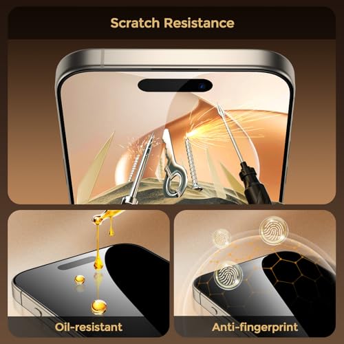 UNBREAKcable Privacy Screen Protector for iPhone 15 Pro, Full Coverage Shatterproof Tempered Glass [True 28°Anti Spy] [9H Hardness] [Easy Installation Frame] 2-Pack Private Screen for iPhone 15 Pro - size: iPhone 15 Pro