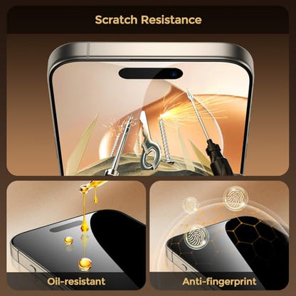 UNBREAKcable Privacy Screen Protector for iPhone 15 Pro, Full Coverage Shatterproof Tempered Glass [True 28°Anti Spy] [9H Hardness] [Easy Installation Frame] 2-Pack Private Screen for iPhone 15 Pro - size: iPhone 15 Pro