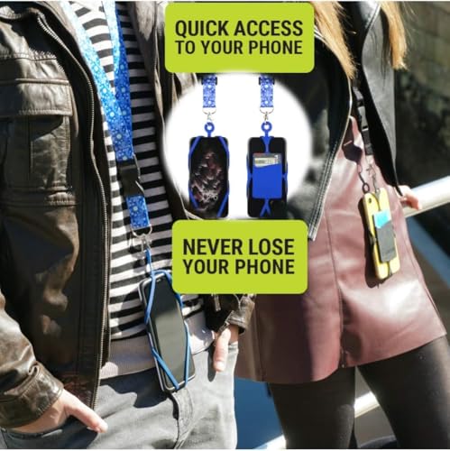 Gear Beast Cell Phone Lanyard with Adjustable Neck Strap Compatible with iPhone Galaxy & Most Smartphones, Silicone Phone Holder with Card Pocket and Adjustable Satin Polyester Lanyard - color: Black
