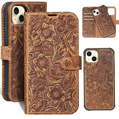 Leather Case Compatible with iPhone14 Wallet 6.1" Dark Brown | Genuine Leather 2-in-1 Magnetic Detachable Shockproof,Flip Folio Cover with Card Slot,RFID Blocking] Brown - color: Dark Brown, size: 6.1"-14