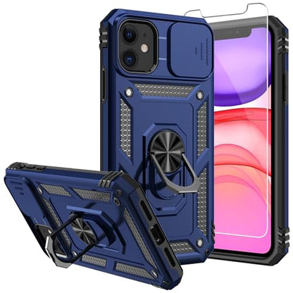 for iPhone 11 Case,with Screen Protectors and Camera Cover,[Military Grade] 16ft.Drop Tested Cover with Magnetic Kickstand Protective Case for iPhone 11 6.1 inch, Blue - color: Blue