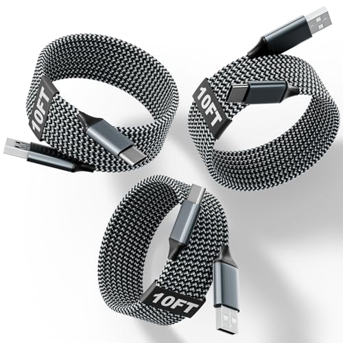 10FT USB to UAB C Cable,3Pack USB A to USB C 10FT Fast Charging Braided Cable for iPhone 17/16/15,Car Carplay Cable Upgraded Extra Durable USB to USB C Cord for iPhone 17 16 15,Galaxy S26/S25 and more