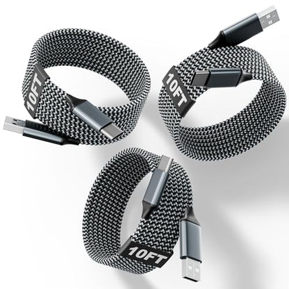 10FT USB to UAB C Cable,3Pack USB A to USB C 10FT Fast Charging Braided Cable for iPhone 17/16/15,Car Carplay Cable Upgraded Extra Durable USB to USB C Cord for iPhone 17 16 15,Galaxy S26/S25 and more