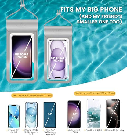 HiRui Universal Waterproof Phone Pouch with Touch Screen, IP68 Waterproof Phone Case Dry Bag for Beach, Compatible with iPhone 17/16/Pro/Plus/Max/15, Galaxy S24+/25+, Fits up to 6.9", Silver, X-Large - color: Silver, size: X-Large