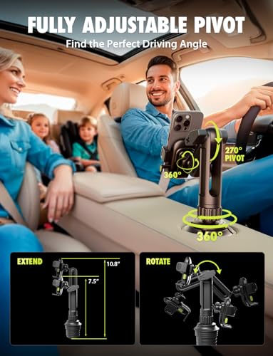 Bracketron OneClick Cup Phone Holder for Car, 360° Rotation Expandable Base