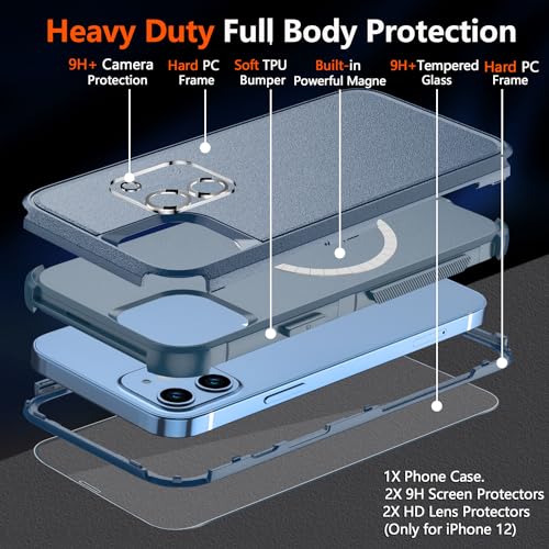 Diverbox for iPhone 12 case,iPhone 12 Magnetic case [with Screen Protector and Camera Lens Protector ] 2 Pack [15 FT Military Grade Drop Protection] Heavy Duty Shockproof Phone Case (Blue) - color: Magnetic Blue