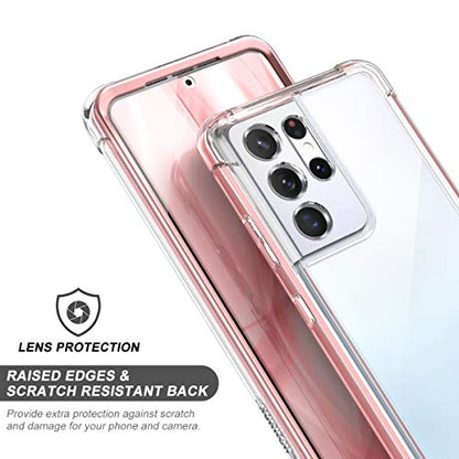SURITCH for Samsung Galaxy S21 Ultra Clear Case 6.8", [Built-in Screen Protector] Full Body Protective Hard Shell+Soft TPU Phone Case for Samsung S21 Ultra -(Rose Gold Edge) - color: Rose Gold Edge