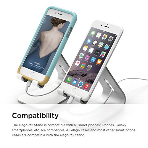 elago® M2 Stand [Silver] - [Premium Aluminum][Angled for Video Calls][Cable Management] - for All iPhones, Galaxy, and Other Smartphones - color: Silver