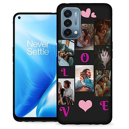 Custom Photo Case for OnePlus Nord N200 5G with Designed Picture Text Logo Name - Do It Yourself Protective Soft N 200 5 G Phone Cover Black Personlized for Dad Mom Couple - color: Black 12 - LOVE, 7 Photos