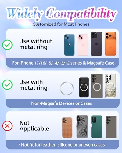 Phone Ring Holder Compatible with MagSafe - Magnetic Cell Phone Grip for Women Cute Magnet Removable Finger Ring Grip Stand Glitter Shiny Accessories for iPhone 17 16 15 14 13 Pro Max Plus - color: Pink