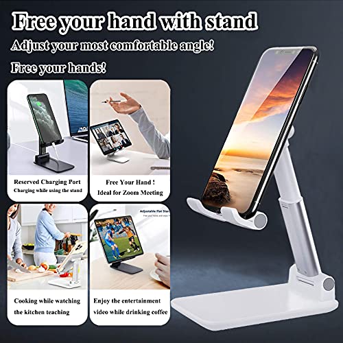 Meetuo 2 Pcs Cell Phone Stand for Desk Adjustable Desktop Phone Holder - color: Black+White