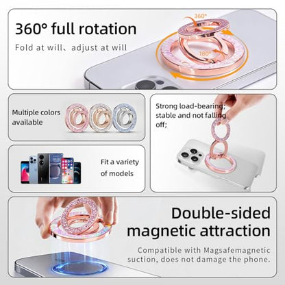 Magnetic Phone Ring for MagSafe Phone Grip - [Super Magnet] Stylish Ring Holder Stand with for iPhone 17 16 15 14 13 12 Pro Max Air, Mag Safe Women Decor Accessories, Glitter Gold 2026 New