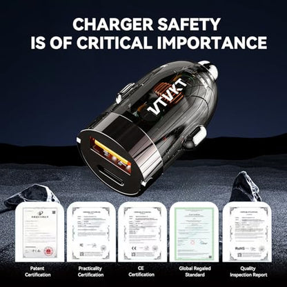 VTVKT Car Charger USB C Fast Charge, Fast Charging Car Charger, Mini Metal Dual Port Cigarette Lighter Adapter for iPhone 17/16/15 Series, iPad, AirPods, Google Pixel, and More