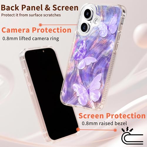 Compatible with iPhone 17 Case,with [Shockproof Protective][Camera Protection] Cute Butterfly Aesthetic Phone Cover Anti-Yellowing Soft Slim Cover for Women Girl-Purple - color: Purple Butterfly, size: iPhone 17