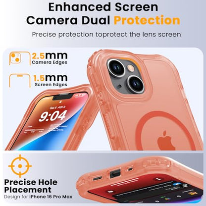 WRJ Magnetic Matte for iPhone 13 Case,iPhone 14 Case,[Compatible with MagSafe][Military Grade Drop Protection] Translucent Anti-Fingerprint Full Body Shockproof Phone Case-Orange - color: Orange, style: Matte