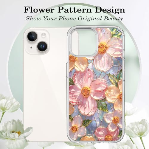 for iPhone 13 Mini 5.4" Magnetic Case【Compatible with MagSafe】 Aesthetic Oil Painting Stained Glass Flower Design, Slim Fit Hard PC Back Shockproof Cute Clear Phone Cover, Pink - color: Pink, size: iPhone 13 Mini