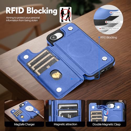 SkyEagle Compatible with MagSafe iPhone 17e / 16e Case Wallet,Purple Blue | Magnetic Clasp,RFID Blocking,PU Leather,Flip Folio Shockproof Phone Cover,with Credit Card Slots & Kickstand for Men & Women - color: Purple Blue