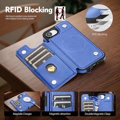 SkyEagle Compatible with MagSafe iPhone 17e / 16e Case Wallet,Purple Blue | Magnetic Clasp,RFID Blocking,PU Leather,Flip Folio Shockproof Phone Cover,with Credit Card Slots & Kickstand for Men & Women - color: Purple Blue