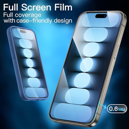 JETech Full-Coverage Screen Protector for iPhone 15 Pro Max, 3-Pack | Black Edge Tempered Glass, Easy Installation Tool, HD Clear, Case-Friendly - size: iPhone 15 Pro Max