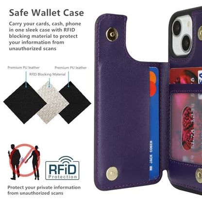 iCoverCase Compatible with iPhone 13 Mini Case with Card Holder, Wallet Phone Case for Women Men RFID Blocking PU Leather Protective Case 5.4 Inch (Dark Purple) - color: Dark Purple