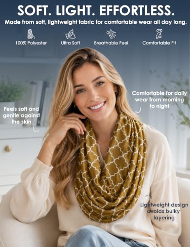 Pop Fashion Quatrefoil Pattern Infinity Scarf for Women - Travel Scarf with Hidden Pocket - All Seasons - color: Brown, size: 24.5 x 9.5