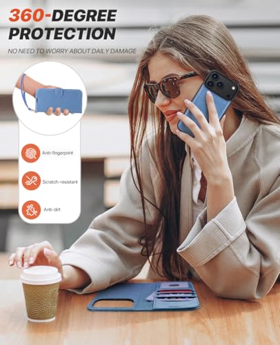 OCASE for iPhone 17 Pro Detachable Wallet Case with Card Holder, 2 in 1 PU Leather Flip Folio with RFID Blocking Stand Wrist Strap Shockproof Phone Cover 6.3 Inch 2025, Light Blue - color: Light Blue, size: iPhone 17 Pro