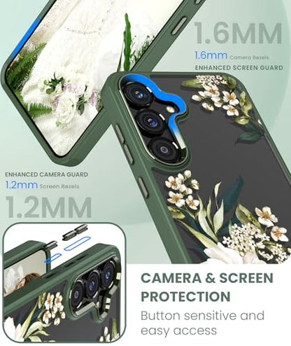 Clear Flower Pattern Phone Case for Samsung Galaxy S26 FE-Gardenia | Girl Women Slim Soft TPU + Hard PC Military Grade Protective Phone Cover WithTempered Glass Screen Protector for S26 FE - color: S26 FE-Gardenia
