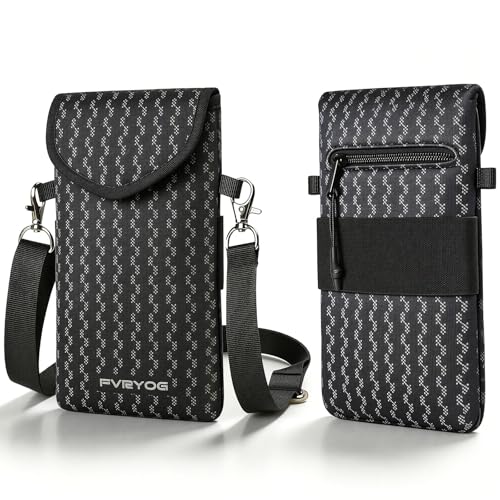 Neoprene Phone Sleeve Pouch Case Bag for Men Women w/Crossbody Strap/Neck Lanyard for iPhone 17/16/15/14 Pro Max, Samsung S25，Pixel 10 - color: Black with Zigzag