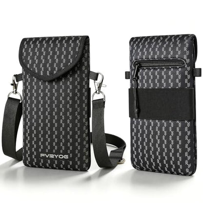 Neoprene Phone Sleeve Pouch Case Bag for Men Women w/Crossbody Strap/Neck Lanyard for iPhone 17/16/15/14 Pro Max, Samsung S25，Pixel 10 - color: Black with Zigzag