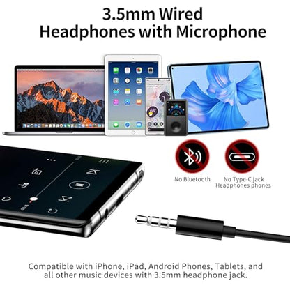 Jelanry 3.5mm Earbuds with Microphone Wired Headphones for Laptop PC, Black - color: Black