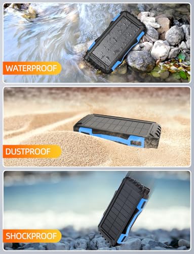 Mregb Solar Charger Power Bank 42800mAh, Portable Charger, Solar Power Bank,External Battery Pack 5V3.1A Qc 3.0 Fast Charger Built-in Super Bright Flashlight (Blue) - color: Blue