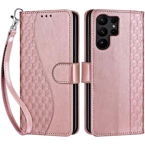 for Samsung Galaxy S23 Ultra Wallet case, Rose Gold | 3 Card Holders, Kickstand, Shockproof TPU Shell, PU Leather, Magnetic Closure, Protective Flip Folio Cover, Women - color: 5