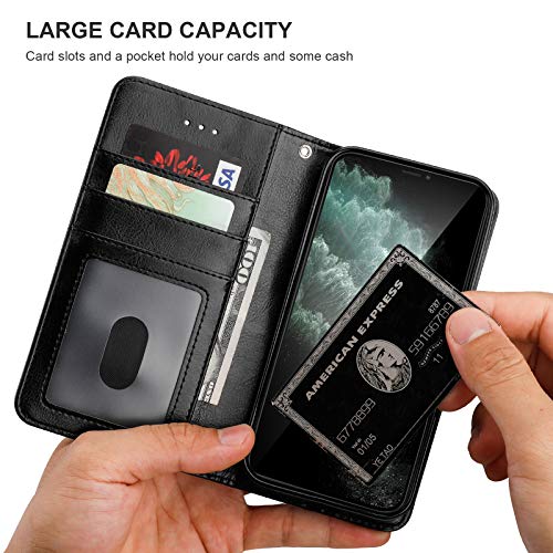 Bocasal Detachable Wallet Case Card Holder for iPhone 11, Black | Kickstand Card Slots Holder PU Leather Magnetic Shockproof Wrist Strap Removable Flip Protective Cover 6.1 inch - color: Black