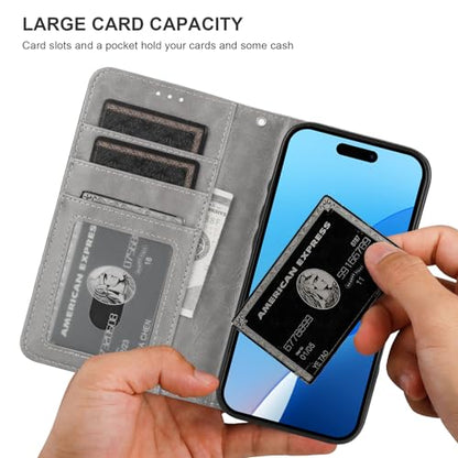 Bocasal Detachable Wallet Case Card Holder for iPhone 16, Grey | RFID Blocking Kickstand Card Slots Holder PU Leather Magnetic Shockproof Wrist Strap Removable Flip Protective Cover 6.1 inch - color: Gray