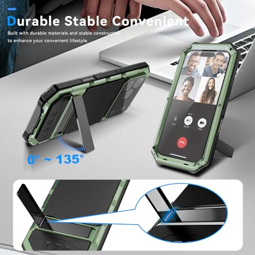 Simicoo Military Metal Heavy Duty Case Compatible with iPhone 17 Pro, Drop Protection Rugged Defender Metal Bumper Screws Phone Cover with Stand Gorilla Glass Camera Cover Full Body Dustproof Green - color: Green, size: iPhone 17 Pro