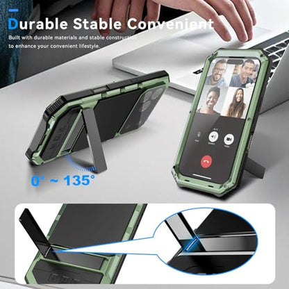 Simicoo Military Metal Heavy Duty Case Compatible with iPhone 17 Pro, Drop Protection Rugged Defender Metal Bumper Screws Phone Cover with Stand Gorilla Glass Camera Cover Full Body Dustproof Green - color: Green, size: iPhone 17 Pro