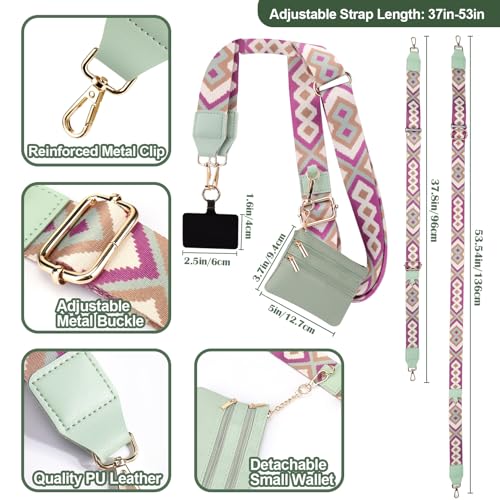 XANGNIER Clip and Go Strap for Phone with Wallet Crossbody, Phone Strap with Zippered Wallet, Adjustable Anti Theft Cellphone Lanyard for Women, Cellphone Chain Accessories Green - color: Green