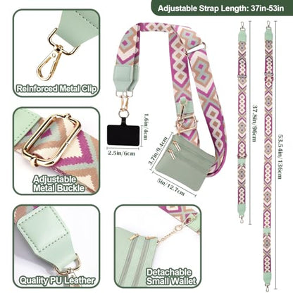 XANGNIER Clip and Go Strap for Phone with Wallet Crossbody, Phone Strap with Zippered Wallet, Adjustable Anti Theft Cellphone Lanyard for Women, Cellphone Chain Accessories Green - color: Green