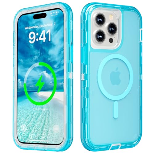 Follaroma Magnetic for iPhone 14 Pro Max Case, Heavy Duty Cases, Blue, 6.7" | Compatible with MagSafe, Heavy Duty Shock proof Protection, Military-Grade Anti-Drop, Dual Layer Transparent Protective Cover - color: Blue, size: iPhone 14 Pro Max 6.7''