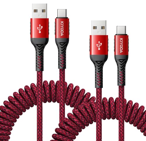 USB A to USB C Cable Coiled USB C Cable for Car Braided USB to USB C Cable - color: Red, size: 3FT - 2Pack, style: USB A to USB C
