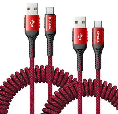 USB A to USB C Cable Coiled USB C Cable for Car Braided USB to USB C Cable - color: Red, size: 3FT&6FT, style: USB A to USB C