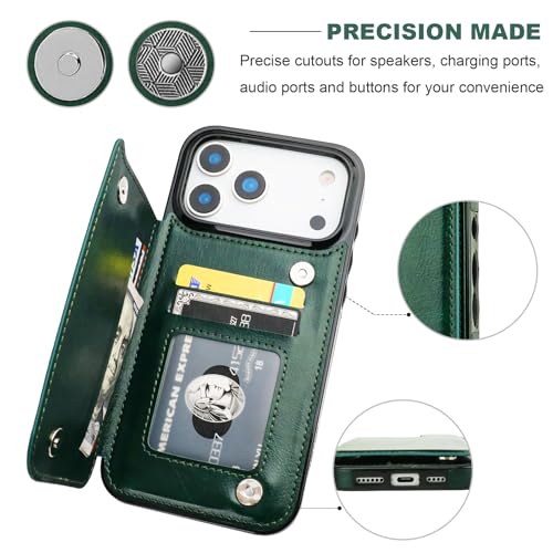 ONETOP for iPhone 17 Pro Max Wallet Case with Credit Card Holder,Green | Kickstand,ID/Cash Holder,Case Wallet with Card Slots,Double Magnetic Clasp,Durable PU Leather Shockproof Cover for Women Men - color: Green