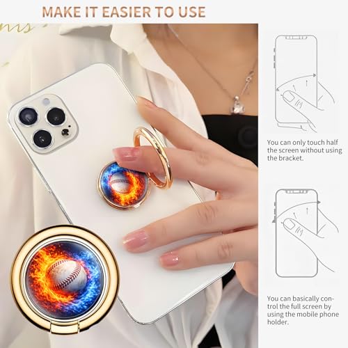 Cell Phone Ring Holder, Cute Metal Phone Grip Stand Finger Ring Kickstand, Flexible 360°Rotation Phone Tablet Case Accessories Compatible with Most Phones Fire Ice Baseball - color: Fire Ice Baseball