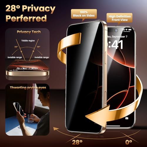 Uyiton 3D Full Glue Privacy Screen Protector for iPhone 16 Pro Max - size: iPhone 16 Pro Max