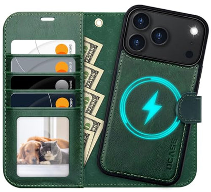 OCASE for iPhone 17 Pro Max Detachable Wallet Case with Card Holder, 2 in 1 PU Leather Flip Folio with RFID Blocking Stand Wrist Strap Shockproof Phone Cover 6.9 Inch 2025, Blackish Green - color: Blackish Green, size: iPhone 17 Pro Max