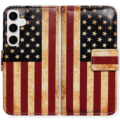 Case for Galaxy S26,Retro American Flag Leather Flip Phone Case Wallet Cover with Card Slot Holder Kickstand Case for Samsung Galaxy S26 - color: Retro American Flag Style