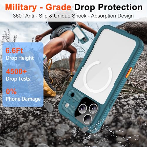 iPhone 17 Pro Case, Magnetic Waterproof IP68 Underwater Protection [6.6FT], Military Grade Drop Tested Full-Body Case with Screen & Camera Protector, Compatible with MagSafe (Teal) - color: Teal, size: iPhone 17 Pro