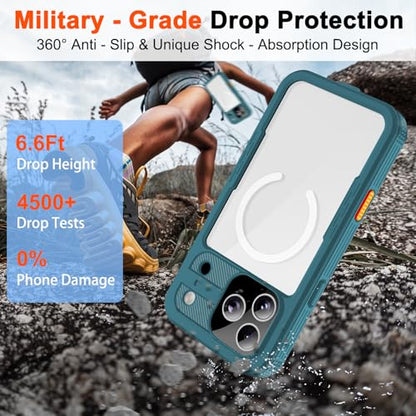 iPhone 17 Pro Case, Magnetic Waterproof IP68 Underwater Protection [6.6FT], Military Grade Drop Tested Full-Body Case with Screen & Camera Protector, Compatible with MagSafe (Teal) - color: Teal, size: iPhone 17 Pro