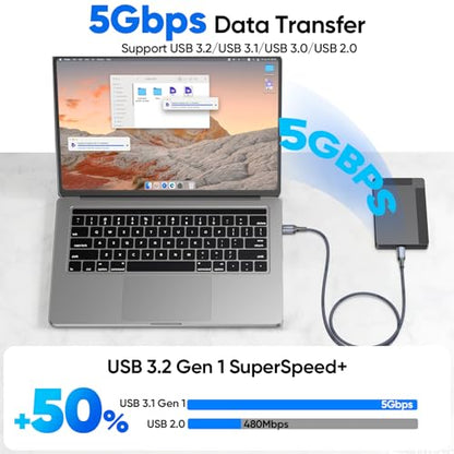 USB C Cable 20ft Extra Long, USB3.0 5Gbps Data Transfer & 3A Charging - size: 20 Feet
