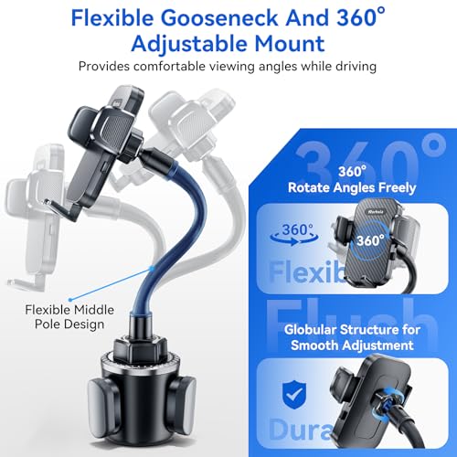 Rorhxia 13 inch Cup Holder Phone Holder, [Enjoy Convenience, Flexibility, Stability] Gooseneck Cup Phone Mount, Fit for All Phones, iPhone 17/16/15/14/13/12 Pro Max/Samsung S24/S23/S22